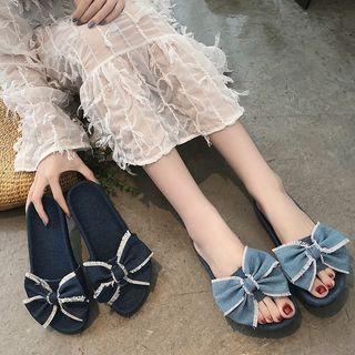 Bow-accent Denim Slippers