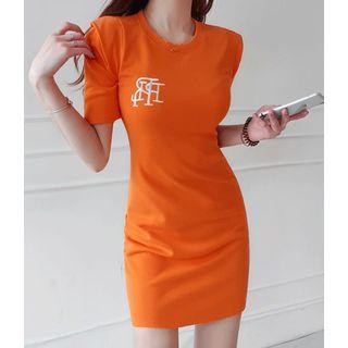 Sharp-shoulder Embroidered Mini Dress