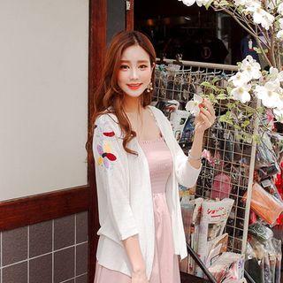Open-front Flower-embroidered Cardigan
