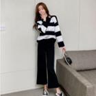 Set: Striped Sweater + Cropped Boot-cut Pants