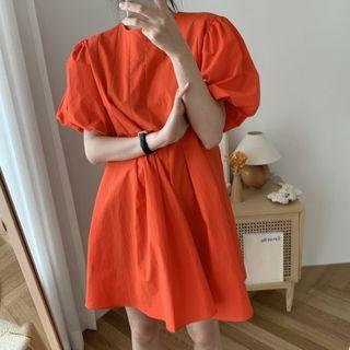 Short-sleeve Plain Oversized A-line Dress