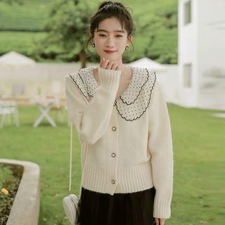 Button-up Lace Trim Cardigan