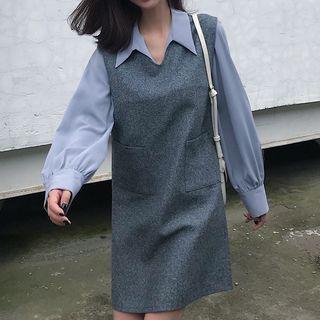 V-neck Mini Pinafore Dress / Blouse