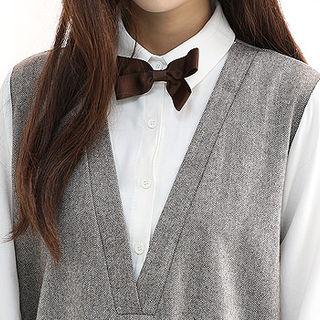 Inset Blouse Detachable-bow Herringbone Dress