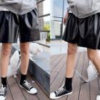 Band-waist Faux Leather Shorts Black - One Size