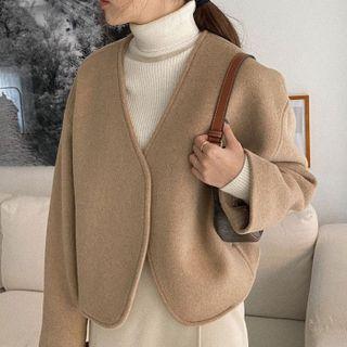 V-neck Fleece Cropped Jacket