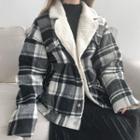 Plaid Fleece-lined Loose-fit Jacket As Figure - One Size