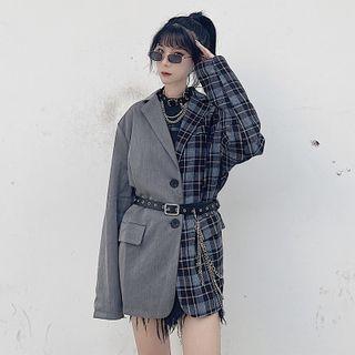 Checked Panel Single-breasted Blazer