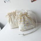 Lace Panel Drawstring Canvas Bucket Bag