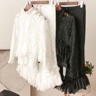 Set: Lace Blouse + Camisole + Cropped Boot-cut Pants