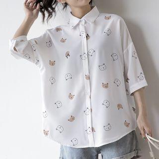 Elbow-sleeve Printed Shirt As Shown In Figure - M
