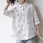 Elbow-sleeve Printed Shirt As Shown In Figure - M
