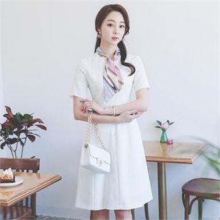 Round-neck Scarf-trim A-line Dress