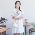 Round-neck Scarf-trim A-line Dress