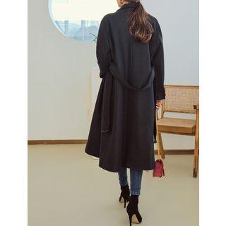 Plus Size Double-breasted Long Coat With Belt