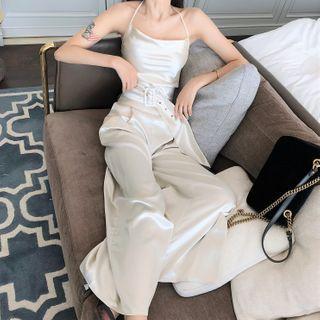 Halter-neck Silky Wide Leg Jumpsuit