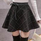 Bow-accent Woolen Flare Skirt