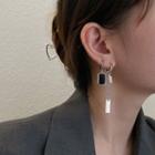 Asymmetrical Chain Drop Earring E1175 - 1 Pair - Silver & Black - One Size