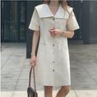 Short Sleeve Sailor Collar A-line Dress Almond - One Size