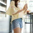 Ruffle-sleeve Perforated-detail T-shirt