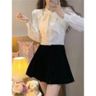 Bow Accent Shirt / Mini A-line Skirt