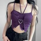 Halter-neck Drawstring Hear Buckled Top