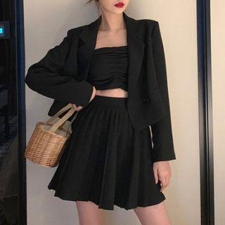Double Breasted Cropped Blazer / A-line Mini Skirt