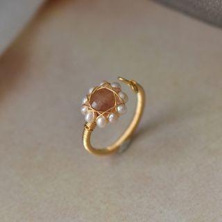 Freshwater Pearl Faux Gemstone Alloy Open Ring Pink - One Size