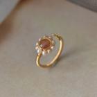 Freshwater Pearl Faux Gemstone Alloy Open Ring Pink - One Size