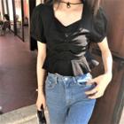Puff-sleeve Square-neck Blouse Black - One Size