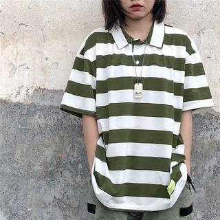 Short-sleeve Wide-stripe Polo Shirt