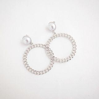 Faux-pearl Chain-circle Earrings