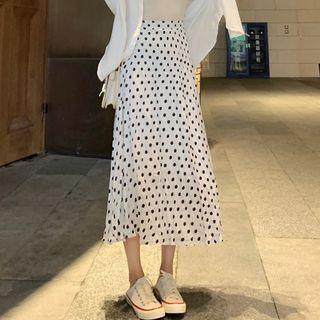 Ruffle Trim Camisole Top / Dotted Midi A-line Skirt / Shirt