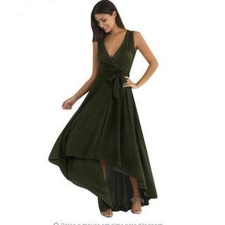 Plain Sleeveless V-neck Dip Back Maxi Dress