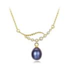 925 Sterling Silver Plated Gold Elegant Fashion Geometric Black Freshwater Pearl Necklace With Necklace Golden - One Size