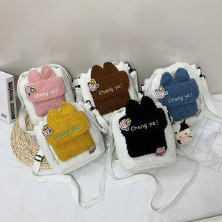 Embroidered Fleece Mini Crossbody Bag