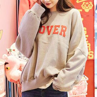 Drop-shoulder Lettering-appliqu  Sweatshirt