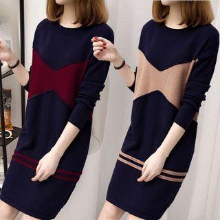 Color Panel Mini Sheath Sweater Dress