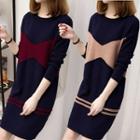 Color Panel Mini Sheath Sweater Dress