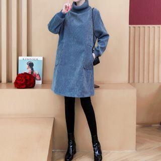 Stand-collar Corduroy Dress