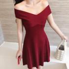 Off-shoulder A-line Mini Knit Dress