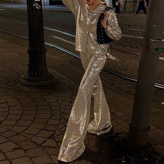 High Waist Sequin Flared Pants