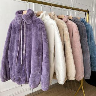 Faux Fur Stand Collar Zip Jacket