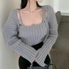 Set: Ribbed Knit Camisole Top + Cardigan Shrug