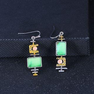 Turquoise Asymmetrical Alloy Dangle Earring 1 Pair - Green & Yellow - One Size