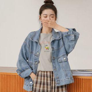 Lettering Denim Button-up Jacket