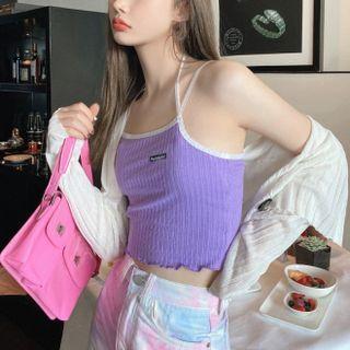 Applique Lace Trim Strappy Cropped Camisole Top