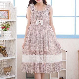 Frilled Lace-hem Floral Dress