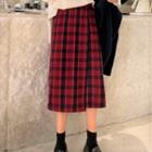 Plaid Midi A-line Skirt Plaid - Wine Red - One Size