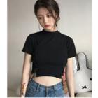 Lace Up Detail Cropped Short Sleeve T-shirt